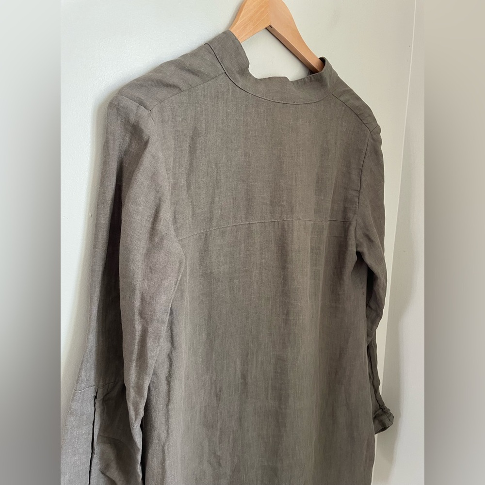 Sarah Pacini Italy 100% Linen Lagenlook Shirt Jacket Taupe S Granola Gorpcore - Picture 5 of 12